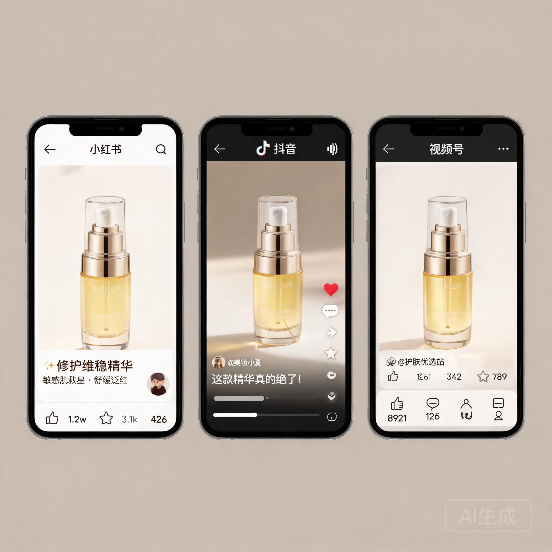 小红书 · 抖音 · 视频号